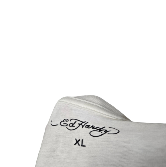 Ed Hardy Koi Fish Cream Red Blue Crewneck Short Sleeves Crop Top XL Y2K - Picture 5 of 7